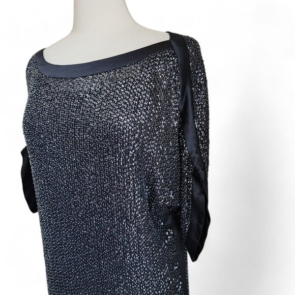 DIANE VON FURSTENBERG Embellished Sequin Silk Slip Dress Sz 4 Black Kimono Tunic - Picture 2 of 16